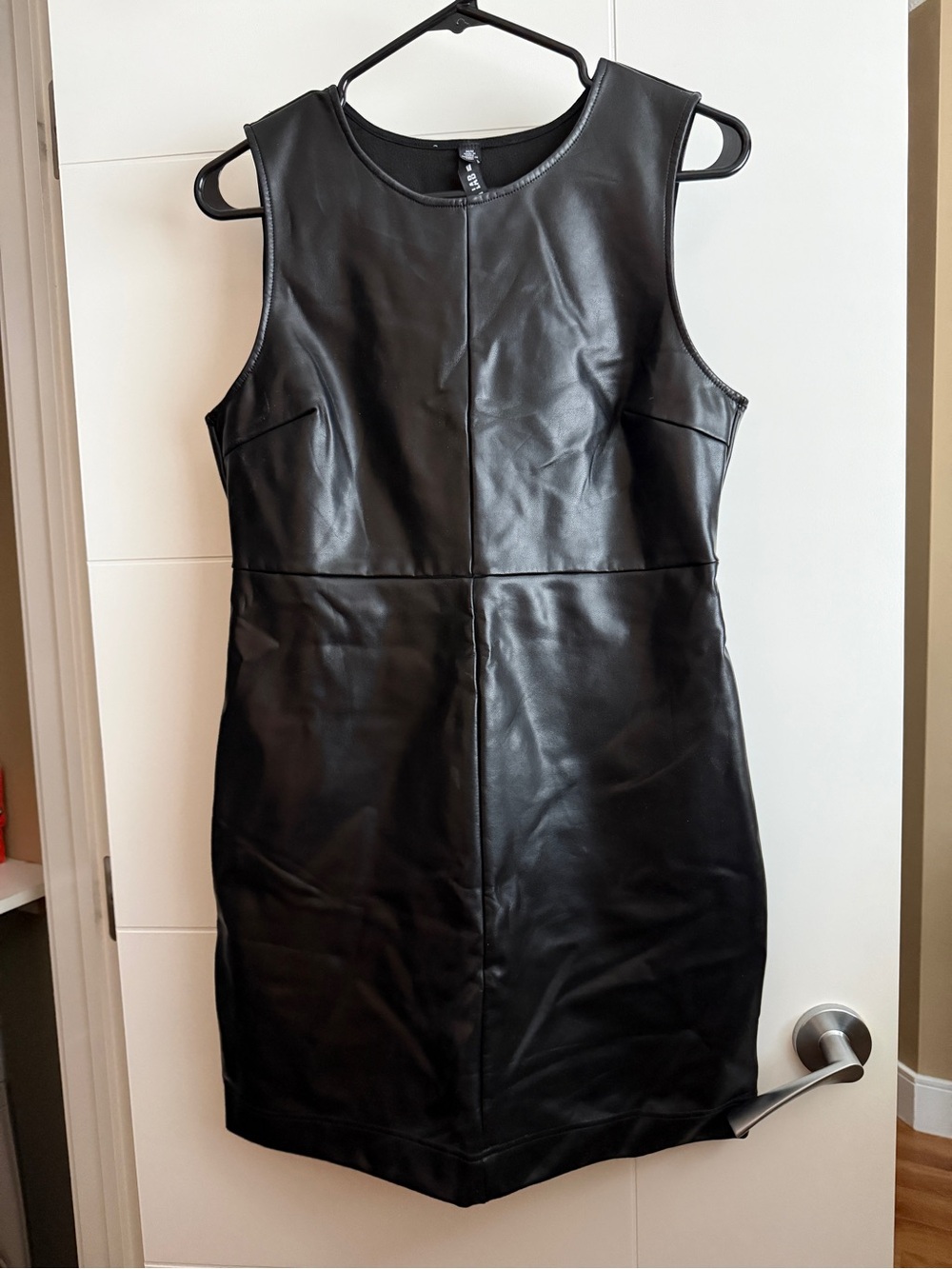 Sleeveless Black Faux Leather Sheath Dress